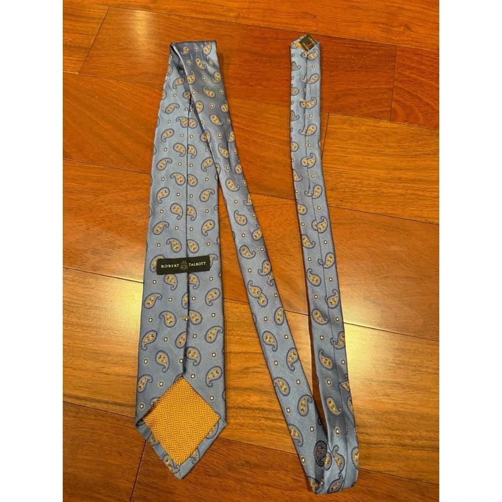 Robert Talbott Paisley Silk Tie Blue w/Orange‎ Made in USA 61